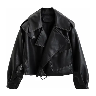 Black Oversized Asymmetrical Biker Leather Jacket