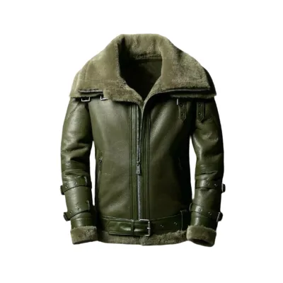 Olive Green Shearling Flight Jacket