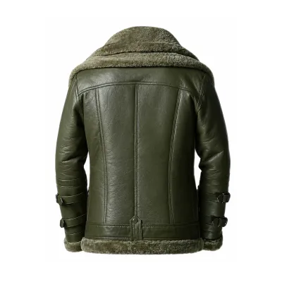 Olive Green Shearling Flight Jacket